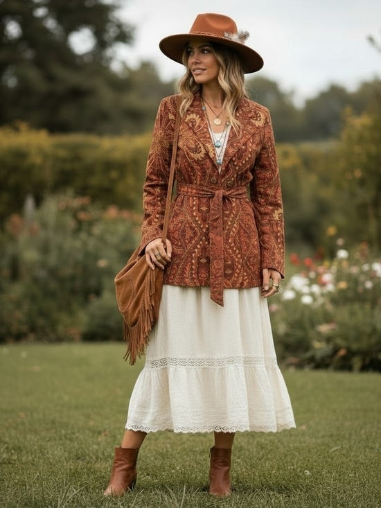 Free People Jackets & Blazers - Free People Abigail Blazer Jacket Paisley Boho Rust Size Medium